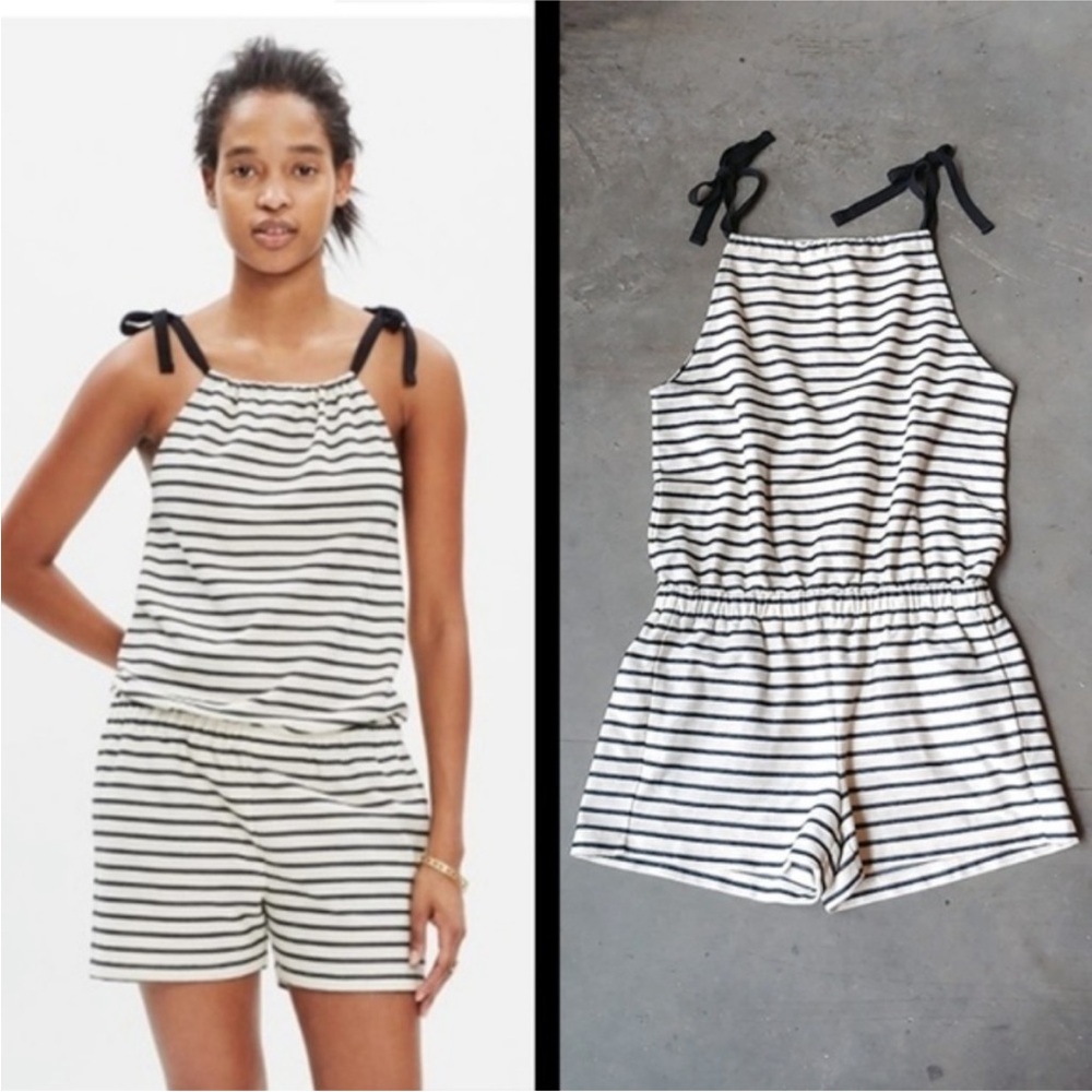 Madewell Striped Tie-Shoulder Romper small